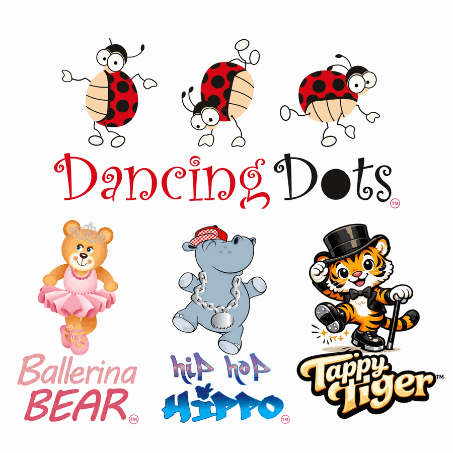 The Dancing Dots pre-school syllabus — Ballerina Bear, Hip Hop Hippo and Tappy Tiger